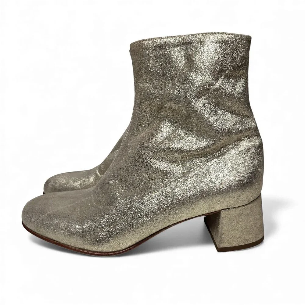 Good Lucky Italian Metallic Leather Booties Women's Zip Side Evening Out 6.5 - 7